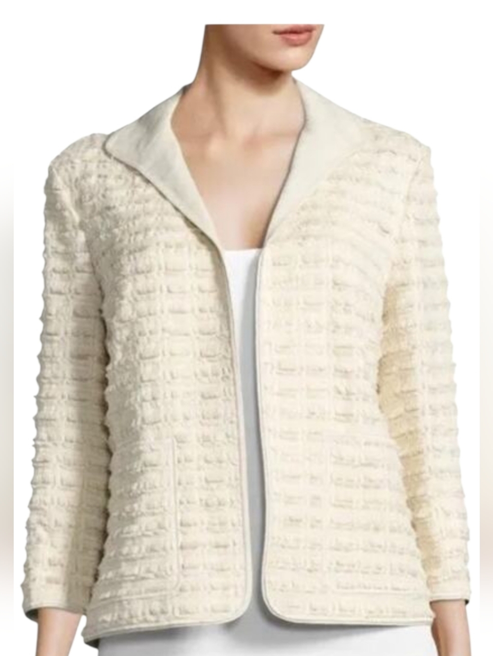 Lafayette 148 Ivory Textured Open Jacket